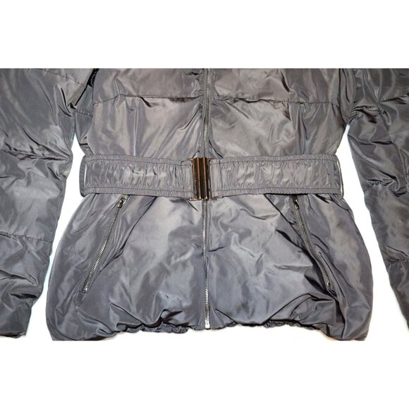 Bebe Womens Gray Puffer Belted Hooded Jacket With Zippered Pockets L Gorpcore - Picture 4 of 7